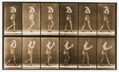 Image sequence of a man with a hat walking, 